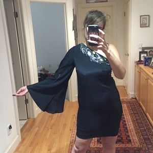 Black Cocktail off the shoulder assymtrical dress
